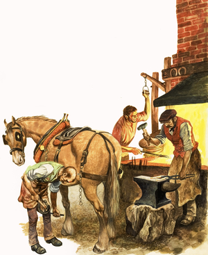 Once Upon a Time... village life one hundred years ago. A blacksmith at work