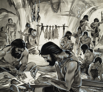 Mankind in the Making, the 'Ice-Age' (gouache on paper)