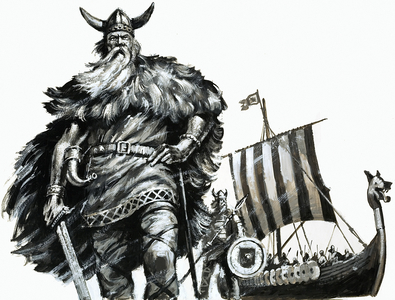 Viking and longship
