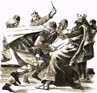 The Death of King Vortigern, illustration from 'Invaders from the Sea', 1981 (gouache on paper)
