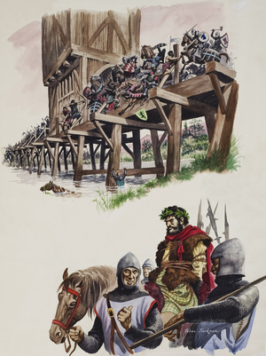 The Battle of Stirling Bridge, 11th September, 1297 and William Wallace (c.1270-1305) being paraded in captivity (gouache on paper)