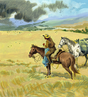 Tschiffely in the desert country of Santiago de Estero encountering a swarm of locusts