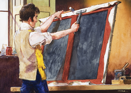 John Constable preparing his canvas, 1965 (gouache on paper)