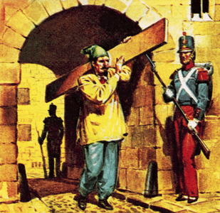 Napoleon III escaping from prison dressed as a workman