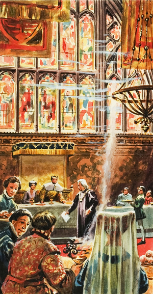 Mayor Whittington throws the king's debt in the fire