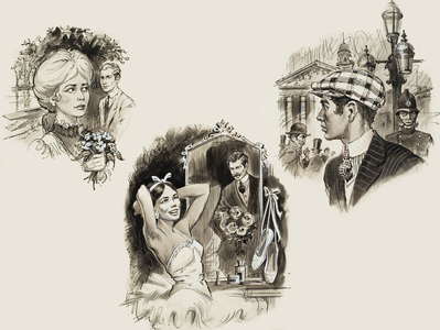 Illustrations from novels by Sir Compton Mackenzie (gouache on paper)