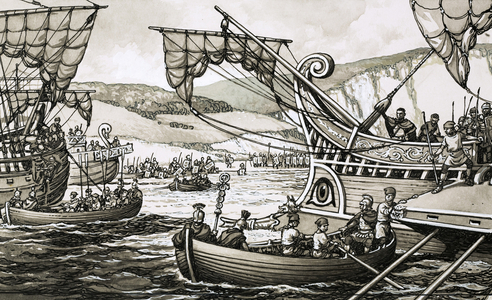 The Romans under Julius Caesar landed in 55BC at Dover after a grim struggle