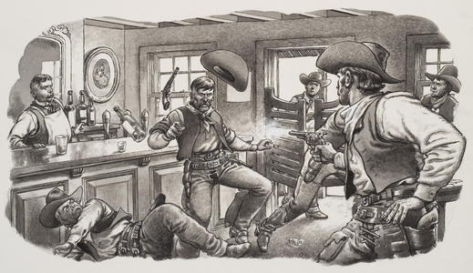 Cowboys of Oregon (gouache on paper)