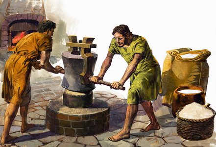 Grinding Corn (gouache on paper)