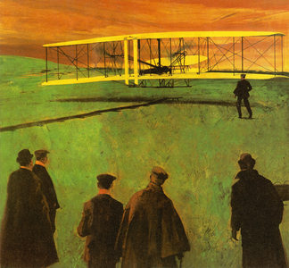The first flight by the Wright Brothers at Kitty Hawk