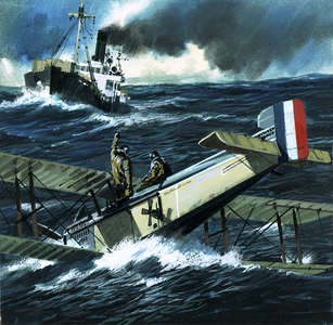 Unidentified biplane crashlands in the ocean
