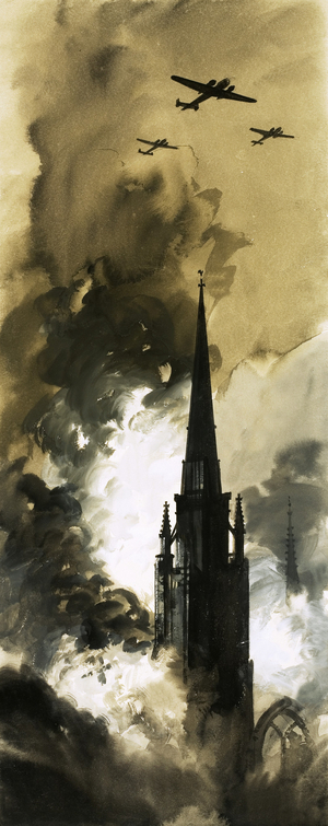 The night raid on Coventry by German bombers during World War II