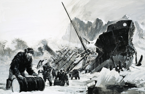 Unidentified ship wreck on an icy glacier