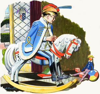 Boy on Rocking Horse, illustration from 'Teddy Bear' (gouache on paper)