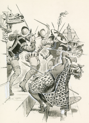 Cortes resisting an Aztec attack