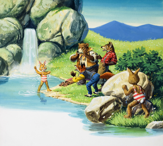 Brer Rabbit swimming (gouache on paper)