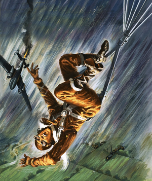 Man falling with parachute