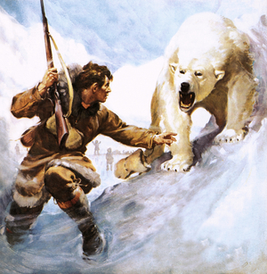 Vilhjalmar Stefansson being attacked by a polar bear