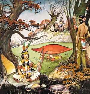 A Squaw and Braves, illustration from 'Peter Pan' by J.M. Barrie (gouache on paper)