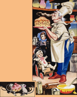 Baker sniffing a cake