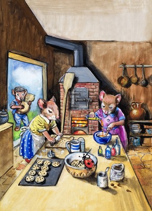 The Town Mouse and the Country Mouse (gouache on paper)