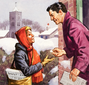 Newspaper Boy, 1964 (gouache on paper)