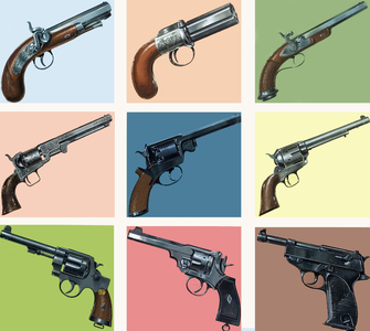 The Cowboy gets his gun, from 'Then Til Now' (gouache on paper)