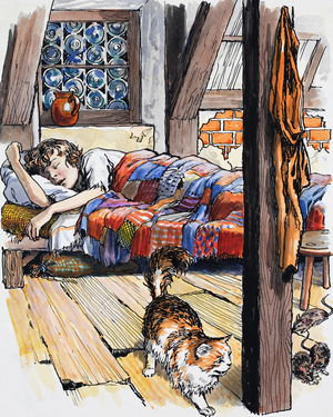 Boy in bed (gouache on paper)