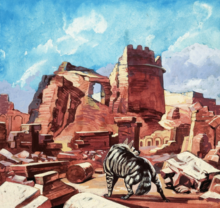 Wild dog among the ruins