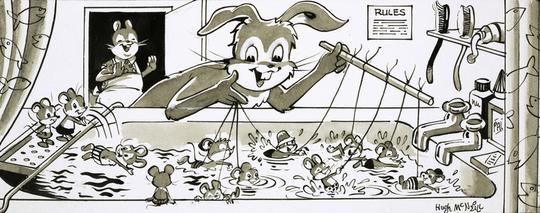Harold Hare teaching mice to swim