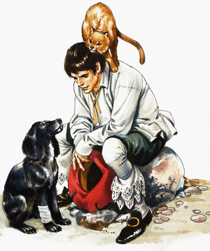 Dick Whittington (?) plus cat and dog