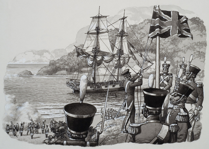 Arrival in Western Australia on 21st January 1827 (gouache on paper)