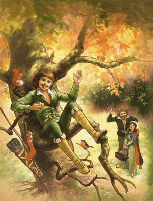 Robin Hood resting in a tree