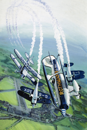 The Rothmans Aerobatics Team flying in their Stampe SV4B biplanes