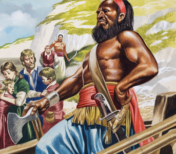 A Pirates with Captives (gouache on paper)