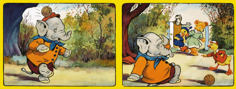 Elephant being hit by a ball