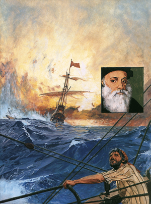 Vasco da Gama's ships rounding the Cape
