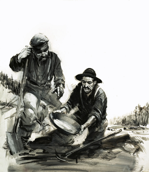 Robert Henderson at Rabbit Creek in the Yukon panning for gold