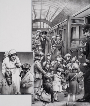 Evacuation of London Children (gouache on paper)