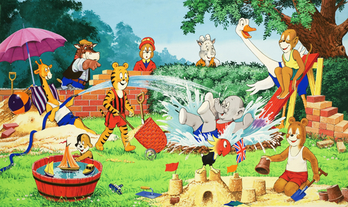 Nursery animals playing in the garden