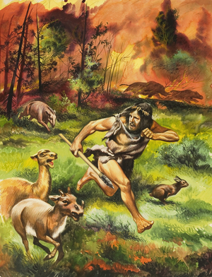 Stone Age Man Fleeing Fire