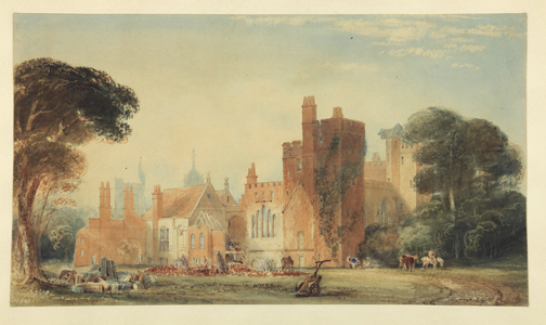 Ms 2949/3 The Old North Front of Lambeth Palace during Demolition, late 1820s (w/c on paper)