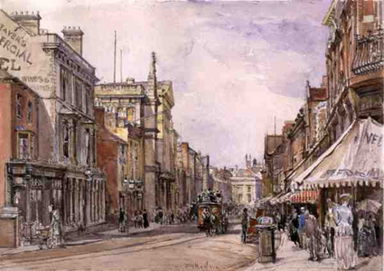 Granby Street, Leicester (pencil and watercolour on paper)
