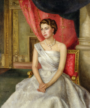 Young Queen Elizabeth II, 1950s  (oil on canvas)