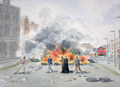 Troubles, Belfast, mid 1970s (watercolour on paper)