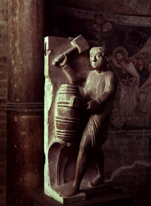 Cooper: August from a statuary calendar of the Labours of the Months, c.1200 (stone)