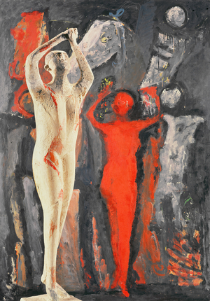 The Save, 1, 1950 (oil on prepared paper), with plaster Figure