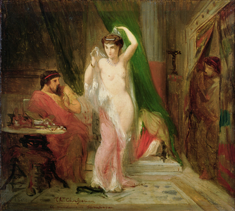 Candaule, King of Lydia, Showing the Beauty of his Queen to his Confidant Gyges, 1850 (oil on panel)