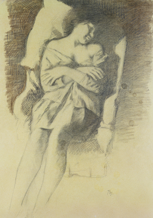 Katia asleep, 1969-1970 (Pencil and charcoal)