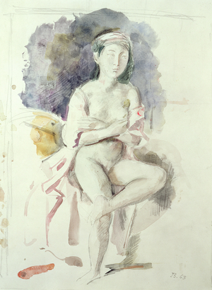 Seated nude with one leg bent, 1963 (watercolor)